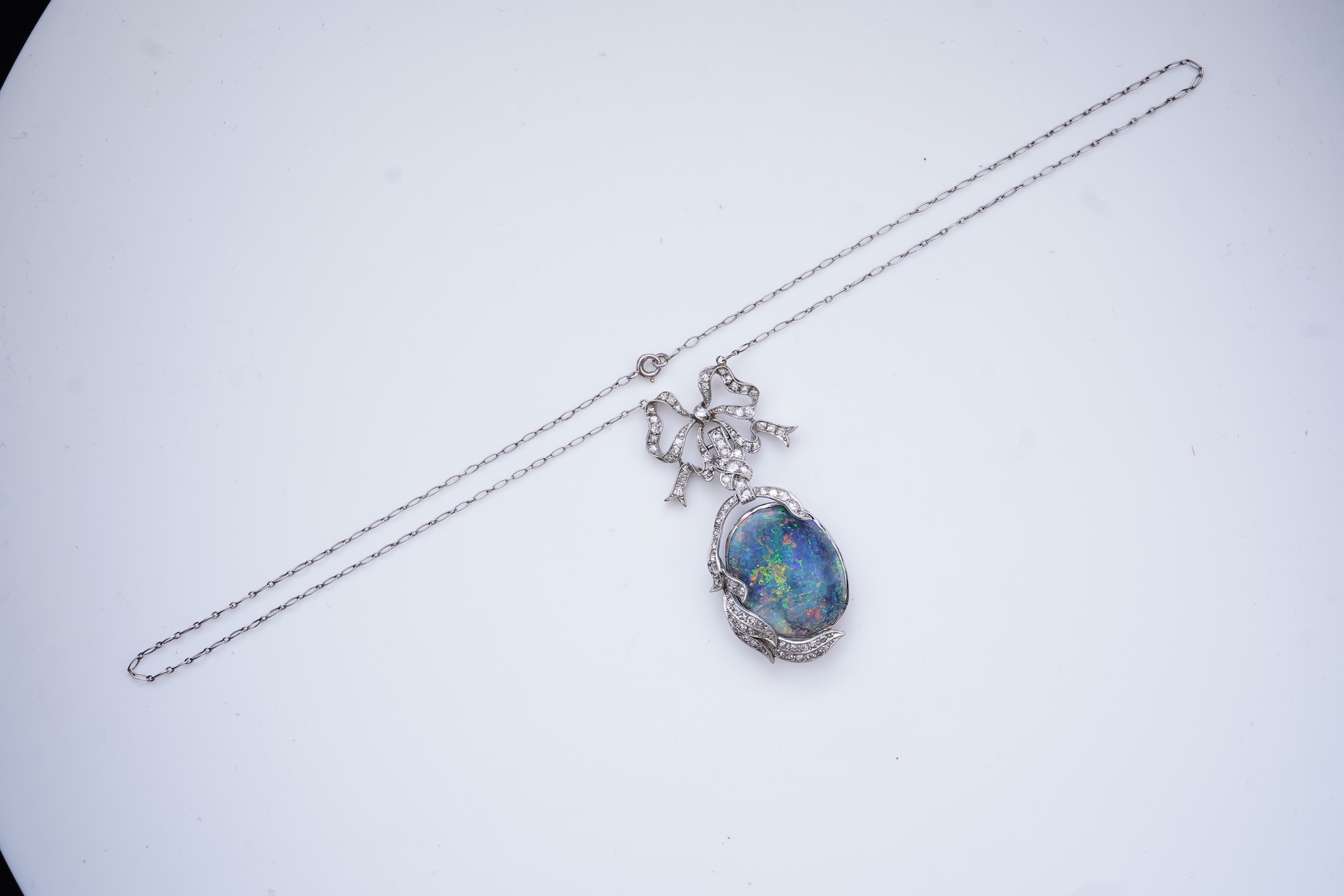 An impressive Belle Epoque black opal and diamond pendant, early 20th century